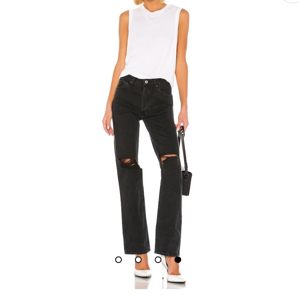 RE/DONE Originals High Rise Loose in Washed Black With Rips